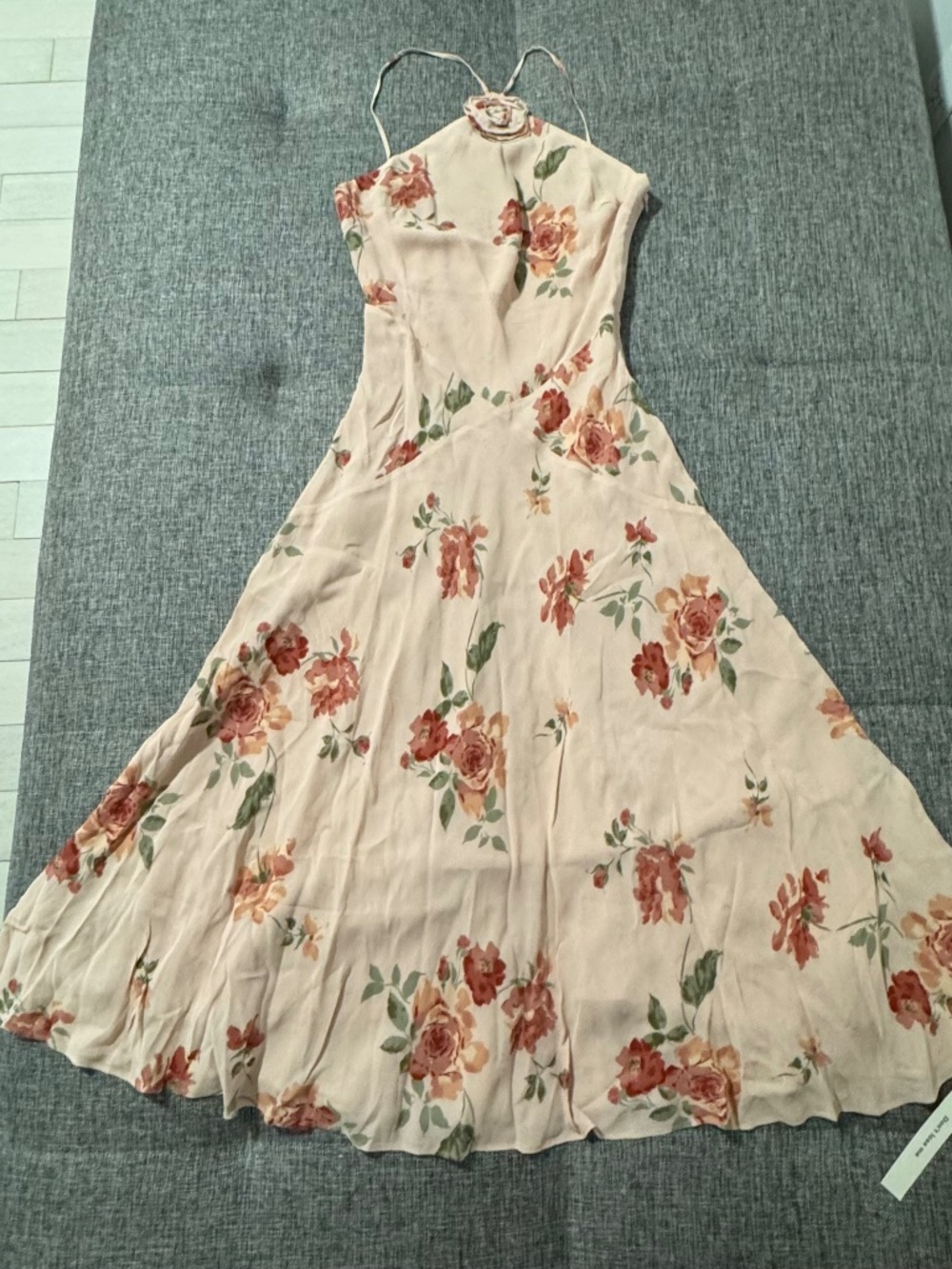 Reformation Deniz Halter Flower Midi Dress Rose Serenade M